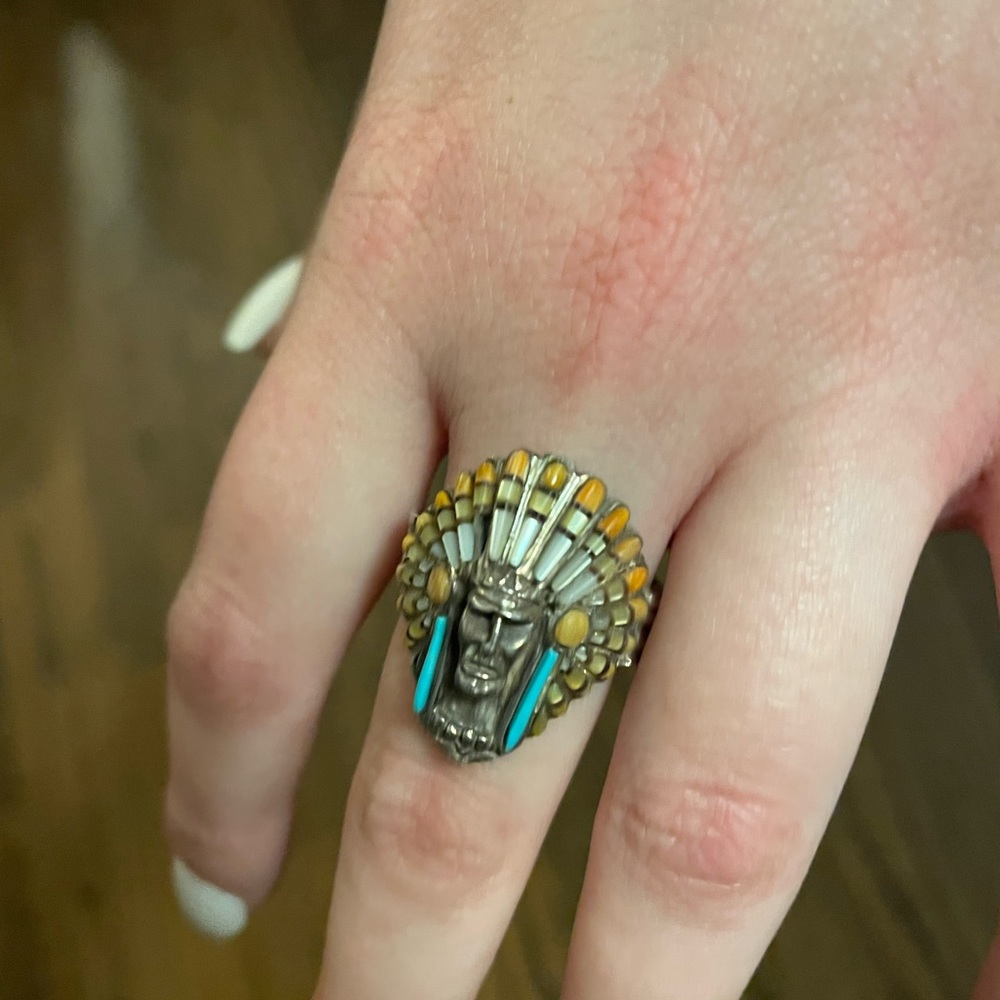 American Indian headdress multi gem ring